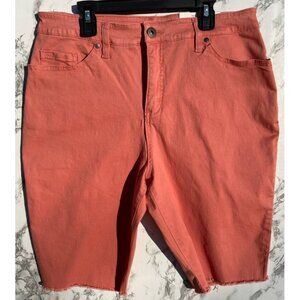 Style & Co. Womens Denim Bermuda Shorts Size 10 Sea Coral frayed hem